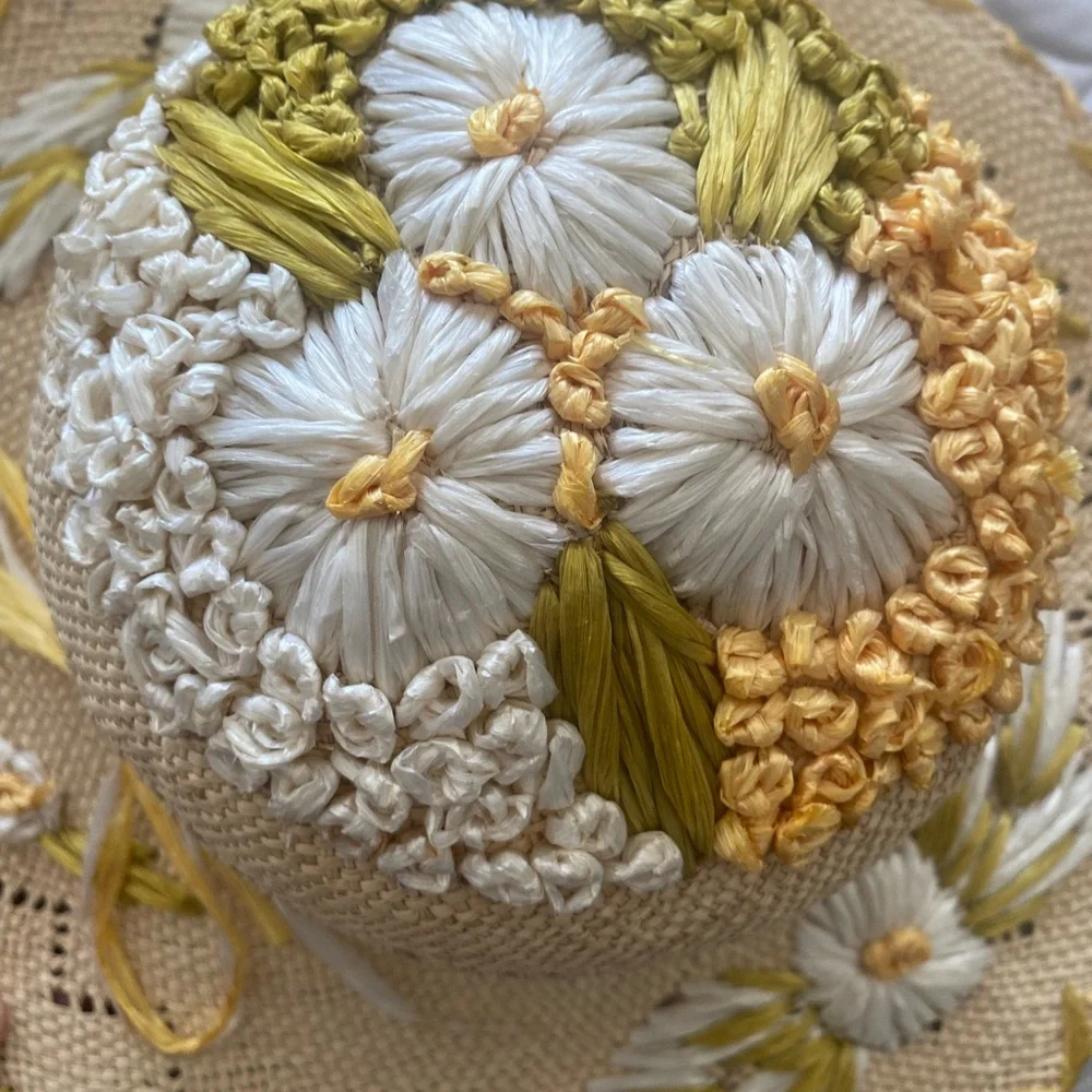 Vintage Floral Embroidered Straw Hat